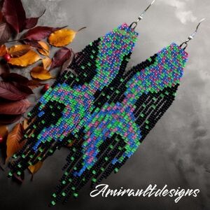 Beaded long dangly earrings, mermaid tails